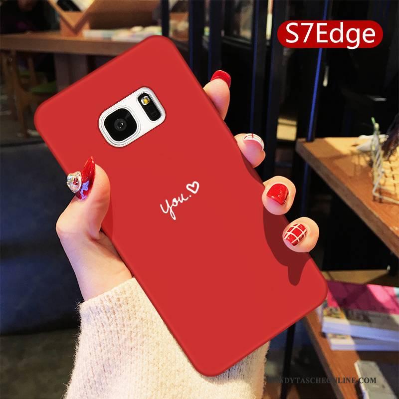 Hülle Samsung Galaxy S7 Edge Weiche Rot Nette, Case Samsung Galaxy S7 Edge Karikatur Liebhaber Handyhüllen