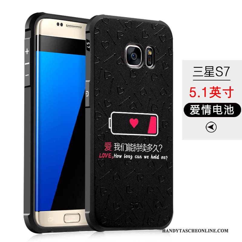 Hülle Samsung Galaxy S7 Kreativ Anti-sturz Handyhüllen, Case Samsung Galaxy S7 Silikon Nubuck Schwarz