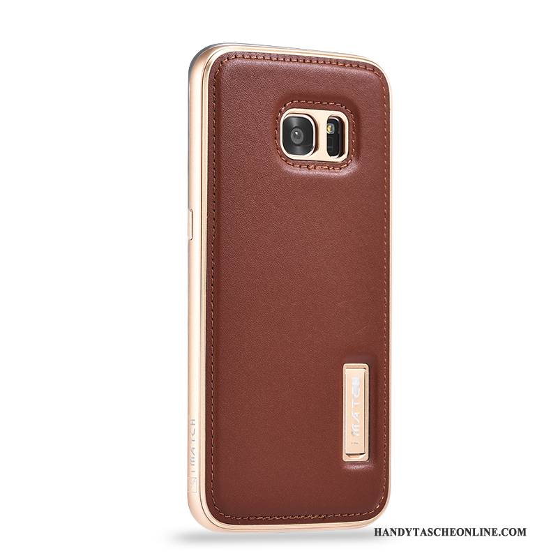 Hülle Samsung Galaxy S7 Leder Handyhüllen Rot, Case Samsung Galaxy S7 Metall Anti-sturz Business