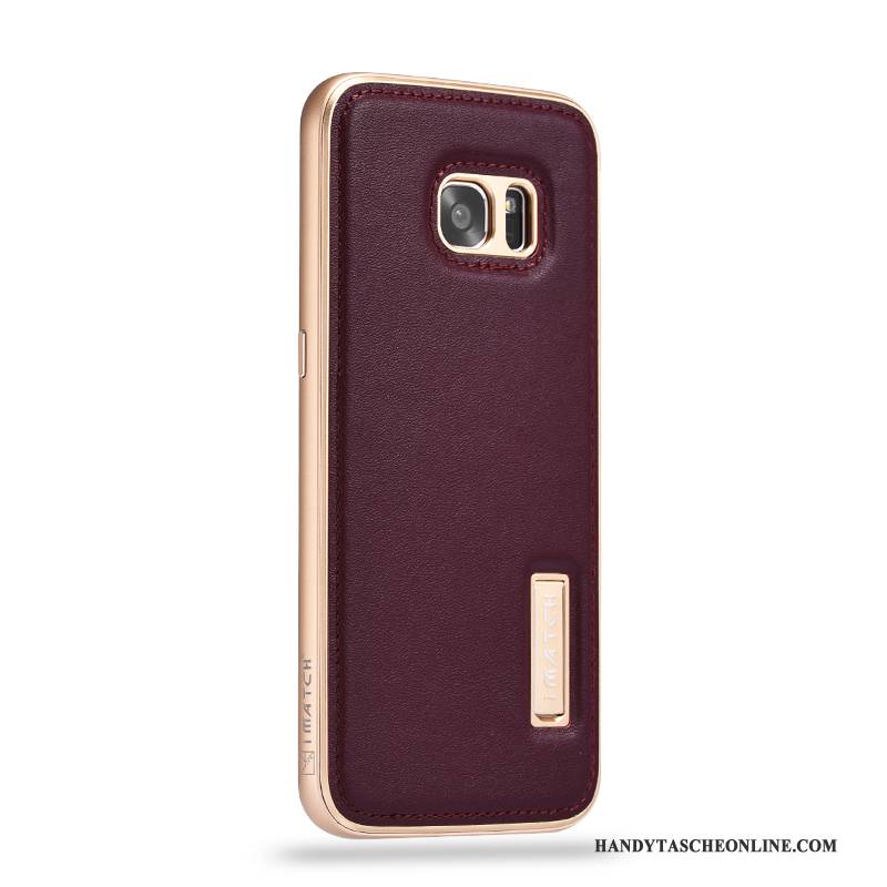 Hülle Samsung Galaxy S7 Leder Handyhüllen Rot, Case Samsung Galaxy S7 Metall Anti-sturz Business