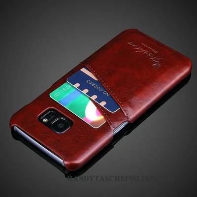 Hülle Samsung Galaxy S7 Lederhülle Orange Karte, Case Samsung Galaxy S7 Leder Hintere Abdeckung Schwarz