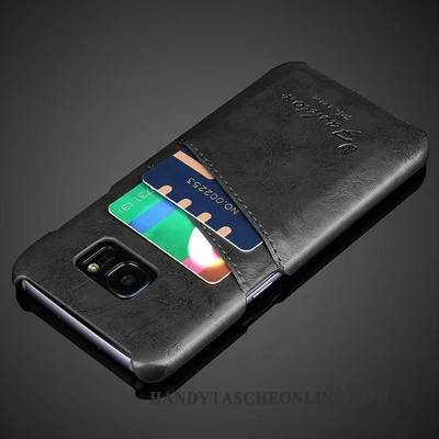 Hülle Samsung Galaxy S7 Lederhülle Orange Karte, Case Samsung Galaxy S7 Leder Hintere Abdeckung Schwarz