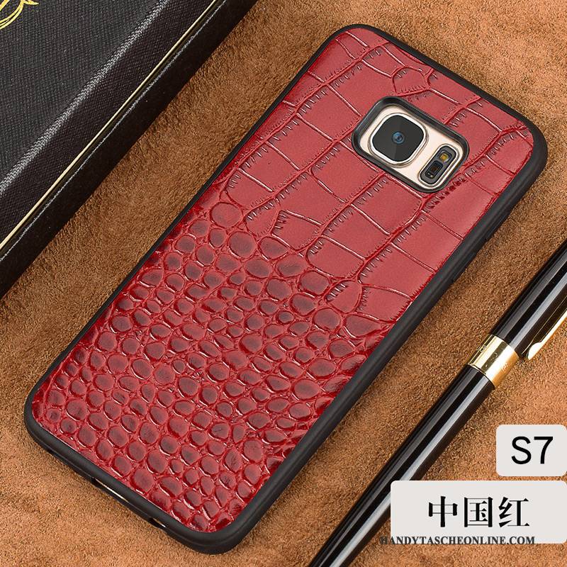 Hülle Samsung Galaxy S7 Lederhülle Schwarz Schwer, Case Samsung Galaxy S7 Taschen Handyhüllen Anti-sturz