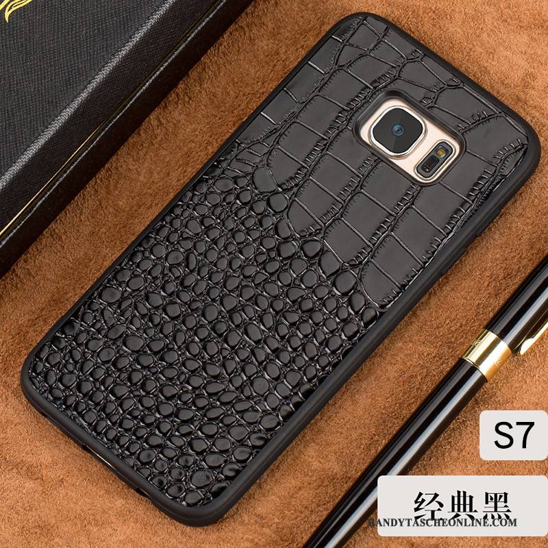 Hülle Samsung Galaxy S7 Lederhülle Schwarz Schwer, Case Samsung Galaxy S7 Taschen Handyhüllen Anti-sturz