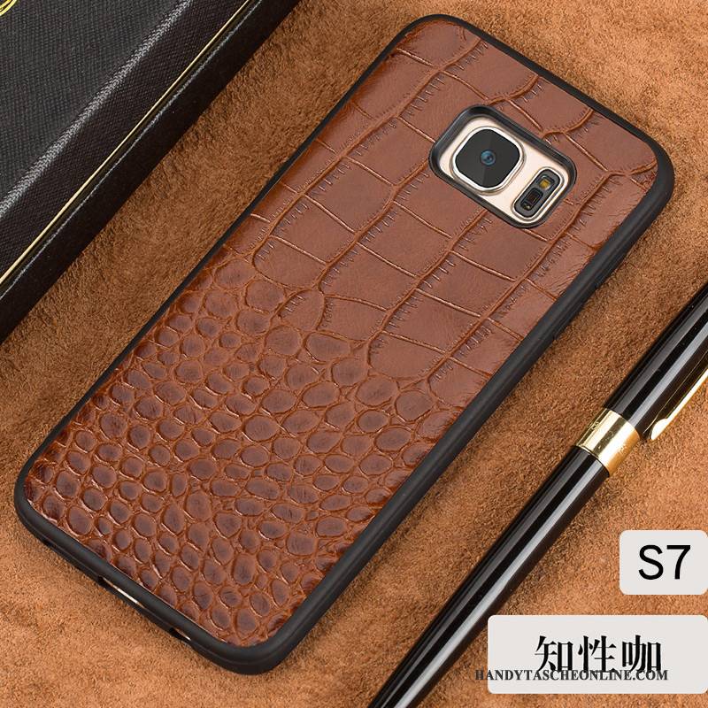 Hülle Samsung Galaxy S7 Lederhülle Schwarz Schwer, Case Samsung Galaxy S7 Taschen Handyhüllen Anti-sturz