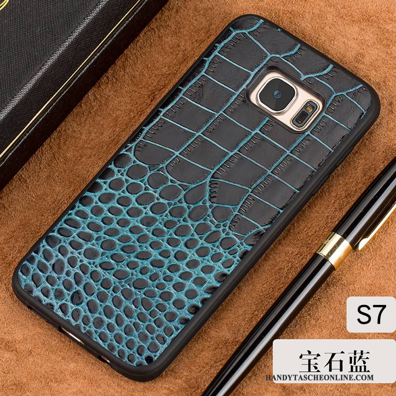 Hülle Samsung Galaxy S7 Lederhülle Schwarz Schwer, Case Samsung Galaxy S7 Taschen Handyhüllen Anti-sturz