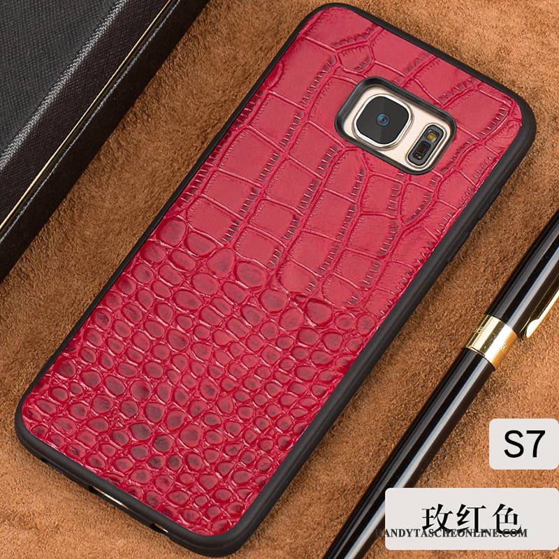 Hülle Samsung Galaxy S7 Lederhülle Schwarz Schwer, Case Samsung Galaxy S7 Taschen Handyhüllen Anti-sturz