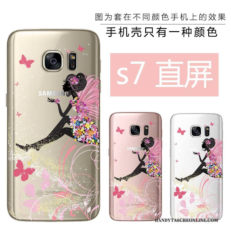 Hülle Samsung Galaxy S7 Prägung Gold Rosa, Case Samsung Galaxy S7 Weiche Handyhüllen Anti-sturz