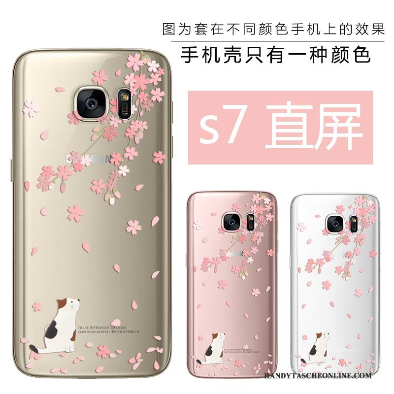 Hülle Samsung Galaxy S7 Prägung Gold Rosa, Case Samsung Galaxy S7 Weiche Handyhüllen Anti-sturz