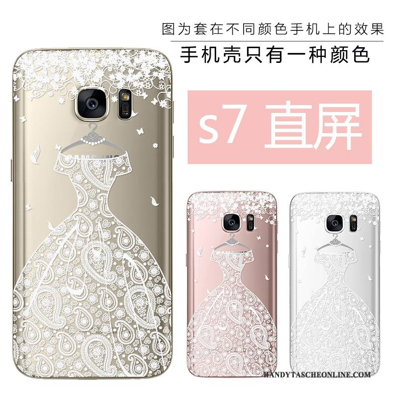 Hülle Samsung Galaxy S7 Prägung Gold Rosa, Case Samsung Galaxy S7 Weiche Handyhüllen Anti-sturz