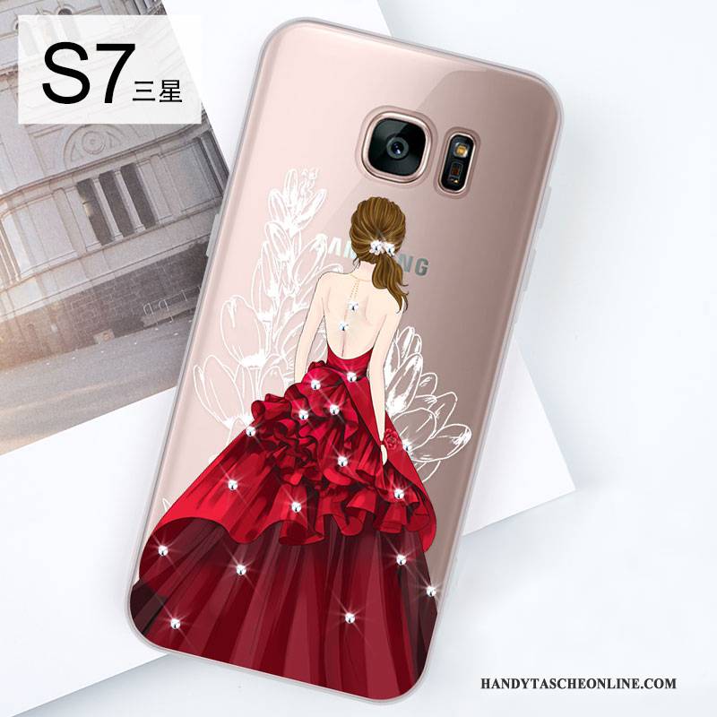 Hülle Samsung Galaxy S7 Taschen Trend Handyhüllen, Case Samsung Galaxy S7 Strass Nette Rot