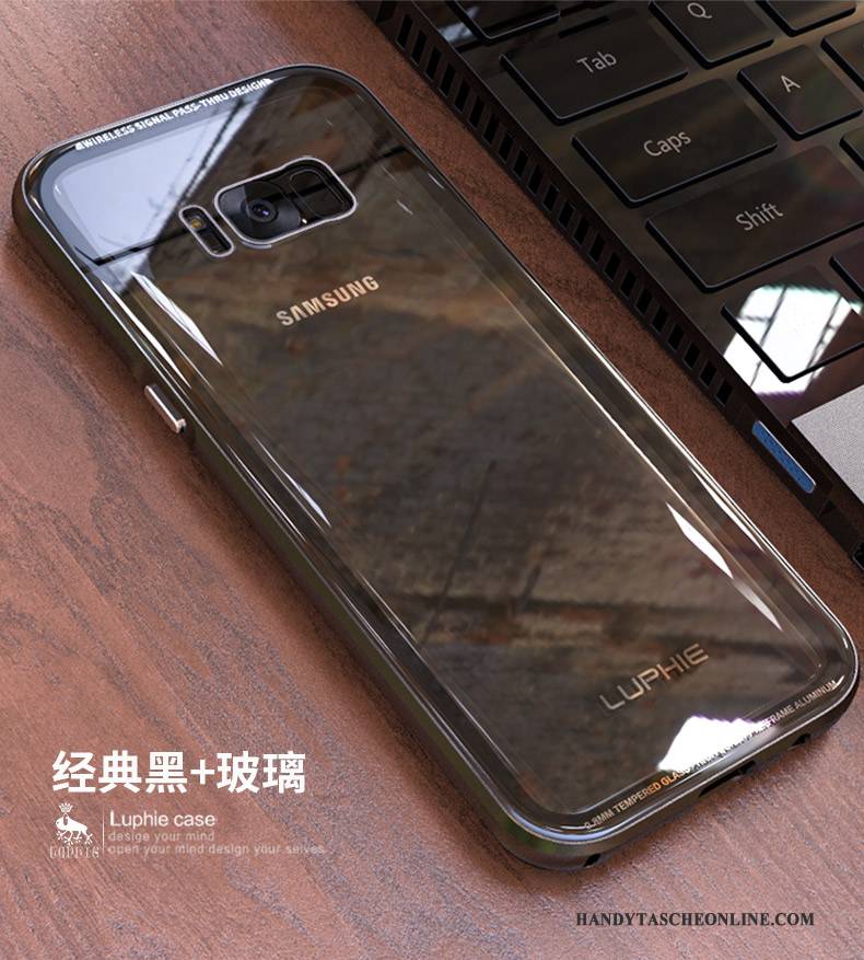 Hülle Samsung Galaxy S8+ Kreativ Handyhüllen Grenze, Case Samsung Galaxy S8+ Metall Schwarz Gehärtetes Glas