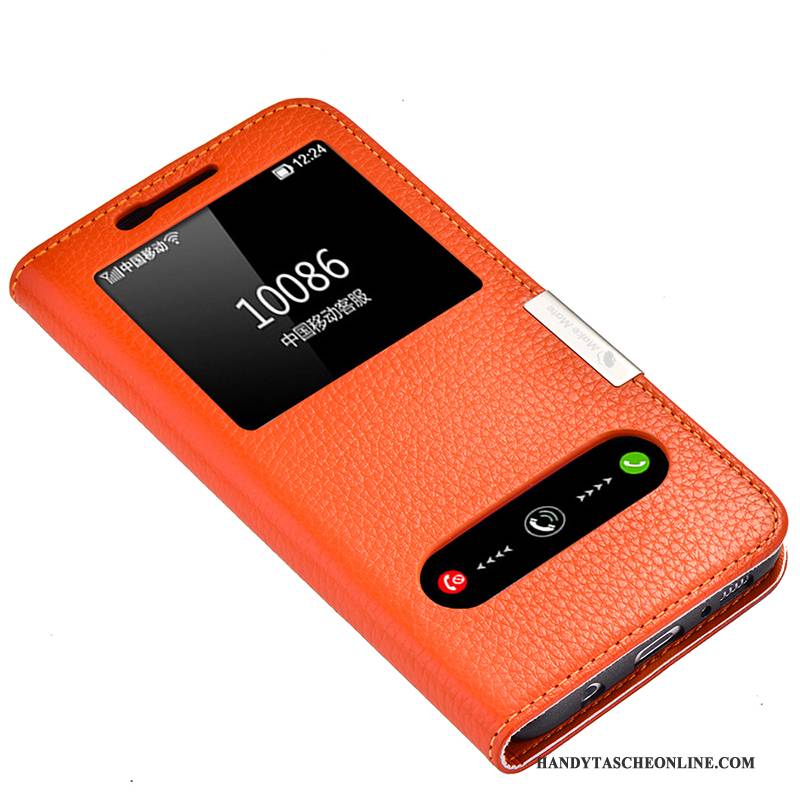 Hülle Samsung Galaxy S8 Leder Orange Handyhüllen, Case Samsung Galaxy S8 Lederhülle