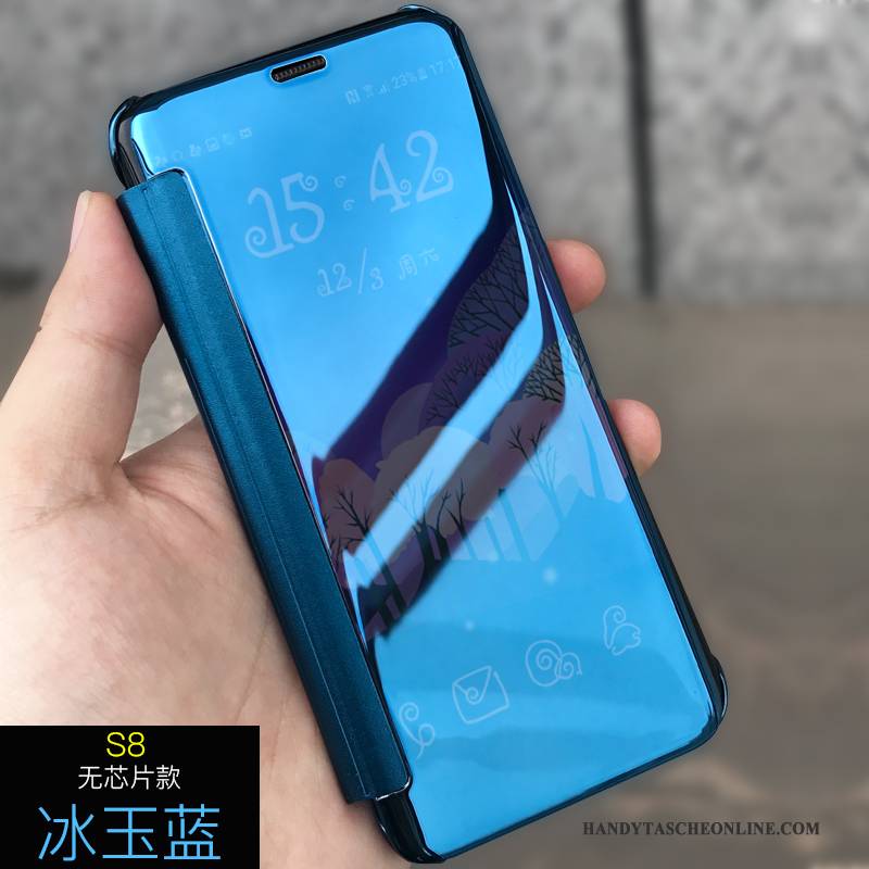Hülle Samsung Galaxy S8 Lederhülle Blau Anti-sturz, Case Samsung Galaxy S8 Folio Spiegel Schlafsaal