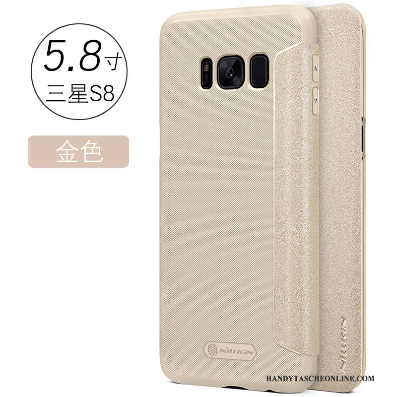 Hülle Samsung Galaxy S8 Lederhülle Gold Handyhüllen, Case Samsung Galaxy S8 Schutz Rutschfest Schwarz