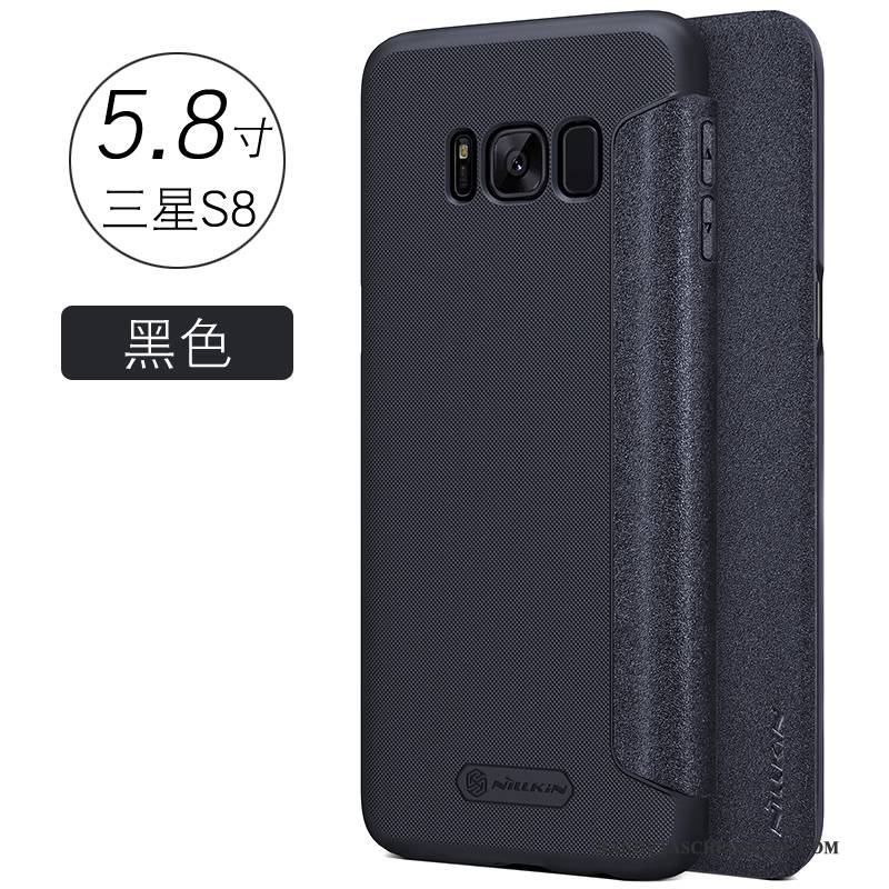 Hülle Samsung Galaxy S8 Lederhülle Gold Handyhüllen, Case Samsung Galaxy S8 Schutz Rutschfest Schwarz