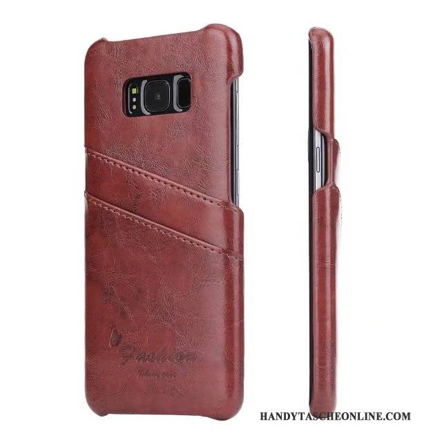 Hülle Samsung Galaxy S8 Lederhülle Handyhüllen Grau, Case Samsung Galaxy S8 Leder Orange Hintere Abdeckung