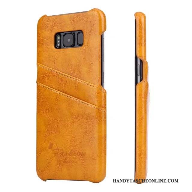 Hülle Samsung Galaxy S8 Lederhülle Handyhüllen Grau, Case Samsung Galaxy S8 Leder Orange Hintere Abdeckung