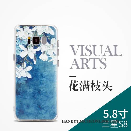 Hülle Samsung Galaxy S8+ Prägung Anti-sturz Handyhüllen, Case Samsung Galaxy S8+ Taschen Chinesische Art Blau