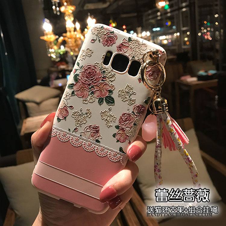 Hülle Samsung Galaxy S8+ Prägung Blütenblätter Handyhüllen, Case Samsung Galaxy S8+ Halterung Pulver Rosa