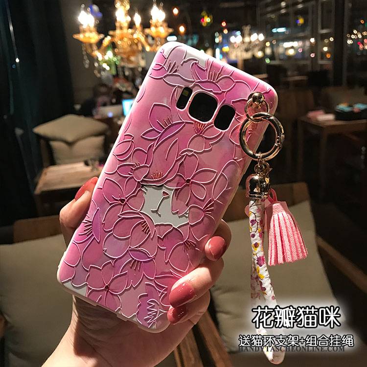 Hülle Samsung Galaxy S8+ Prägung Blütenblätter Handyhüllen, Case Samsung Galaxy S8+ Halterung Pulver Rosa