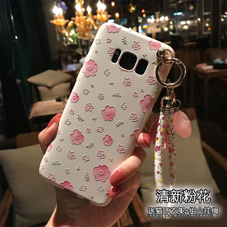 Hülle Samsung Galaxy S8+ Prägung Blütenblätter Handyhüllen, Case Samsung Galaxy S8+ Halterung Pulver Rosa