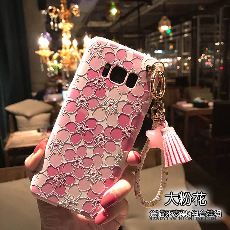 Hülle Samsung Galaxy S8+ Prägung Blütenblätter Handyhüllen, Case Samsung Galaxy S8+ Halterung Pulver Rosa