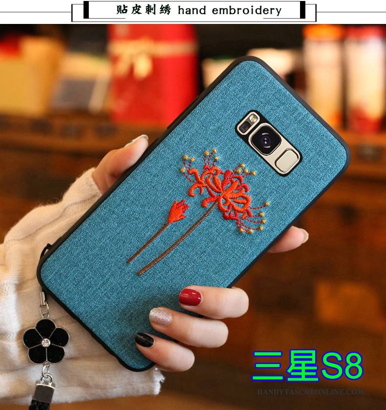 Hülle Samsung Galaxy S8 Silikon Blau Handyhüllen, Case Samsung Galaxy S8 Taschen Trend Stickerei