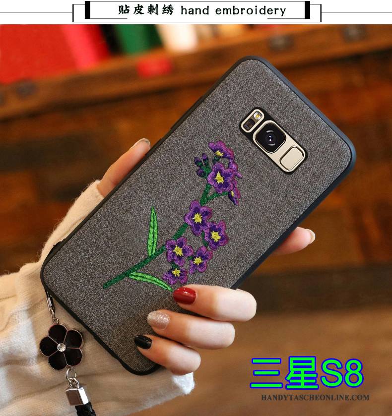 Hülle Samsung Galaxy S8 Silikon Blau Handyhüllen, Case Samsung Galaxy S8 Taschen Trend Stickerei