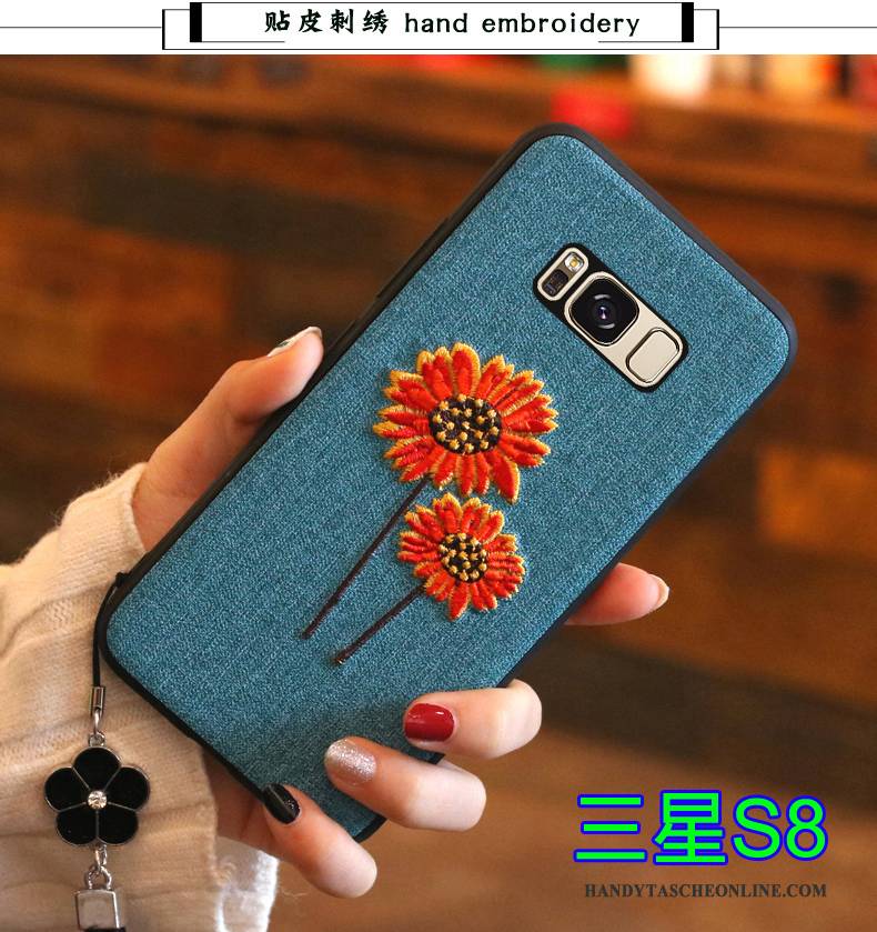 Hülle Samsung Galaxy S8 Silikon Blau Handyhüllen, Case Samsung Galaxy S8 Taschen Trend Stickerei