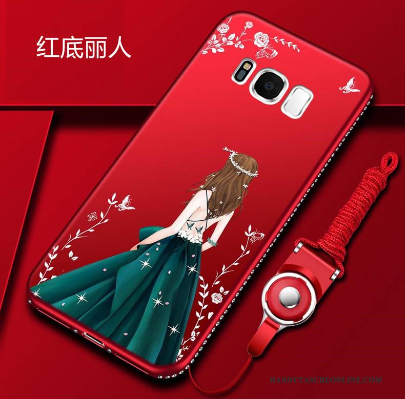 Hülle Samsung Galaxy S8 Strass Handyhüllen Rot, Case Samsung Galaxy S8 Taschen Hängende Verzierungen