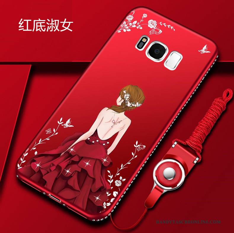 Hülle Samsung Galaxy S8 Strass Handyhüllen Rot, Case Samsung Galaxy S8 Taschen Hängende Verzierungen