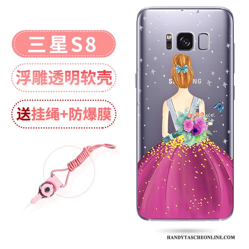Hülle Samsung Galaxy S8 Taschen Hängende Verzierungen Rosa, Case Samsung Galaxy S8 Prägung Transparent Anti-sturz