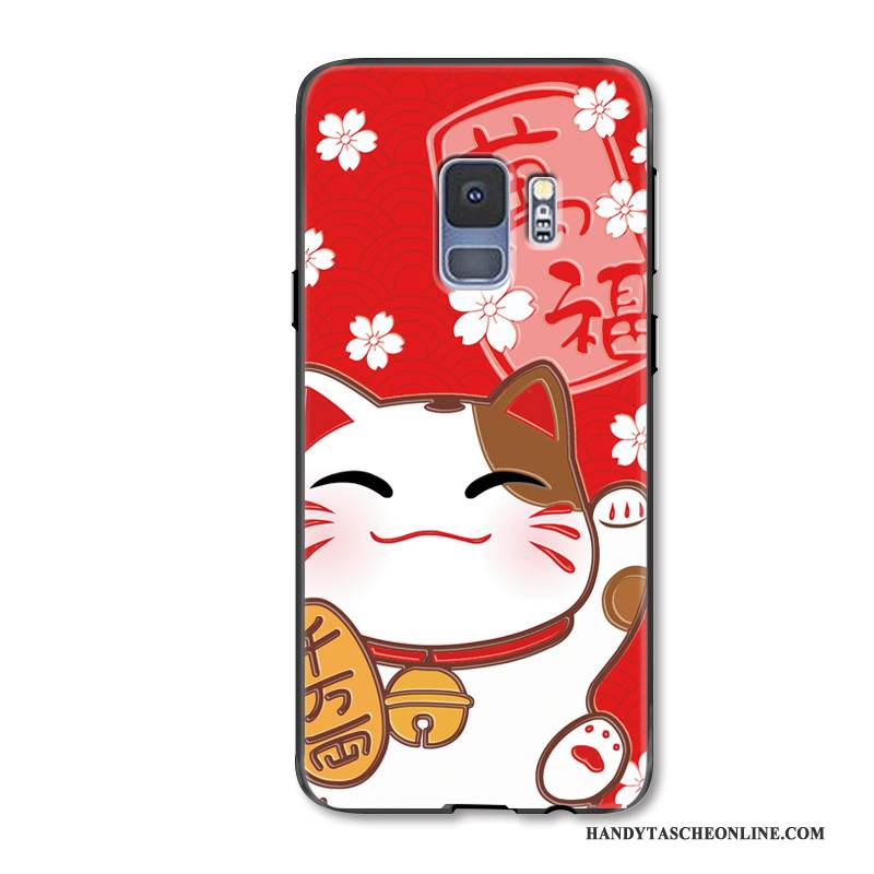 Hülle Samsung Galaxy S9 Karikatur Festlich Rot, Case Samsung Galaxy S9 Schutz Reichtum Katzen