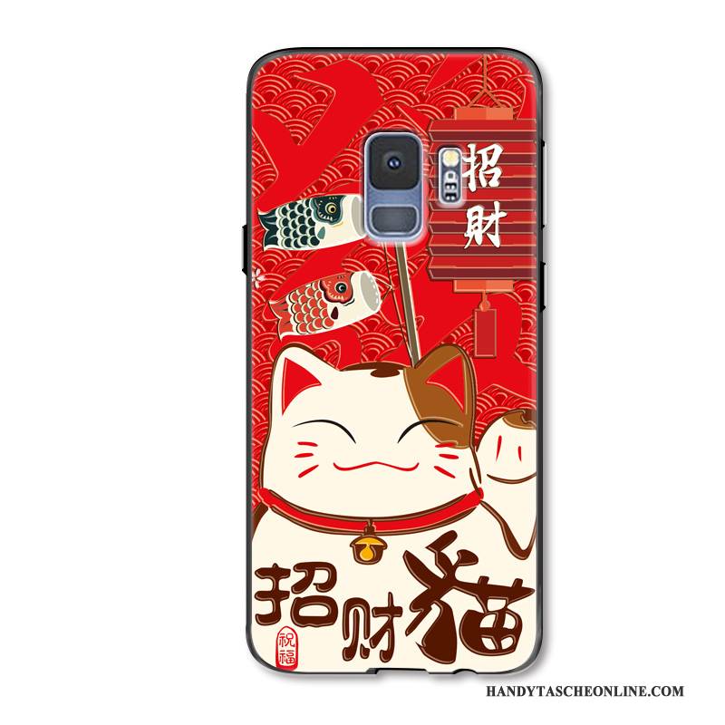 Hülle Samsung Galaxy S9 Karikatur Festlich Rot, Case Samsung Galaxy S9 Schutz Reichtum Katzen