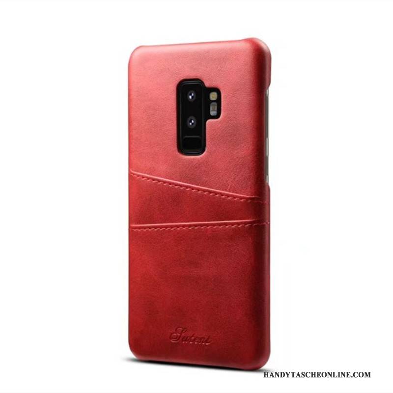 Hülle Samsung Galaxy S9+ Lederhülle Kuh Handyhüllen, Case Samsung Galaxy S9+ Leder Karte Rot