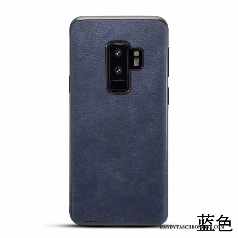 Hülle Samsung Galaxy S9+ Lederhülle Muster Pur, Case Samsung Galaxy S9+ Retro Blau