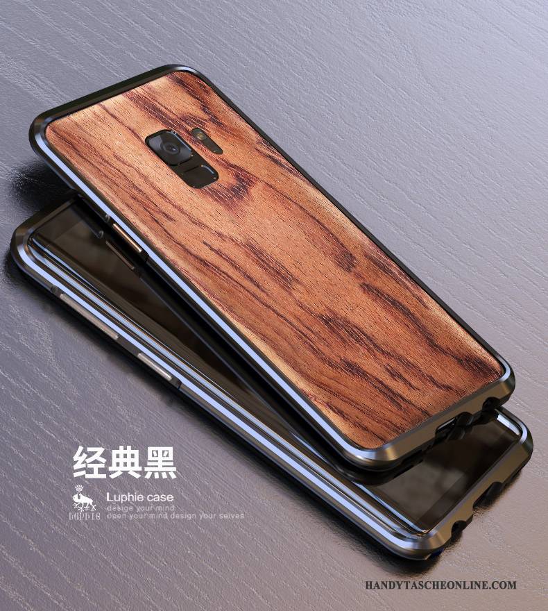 Hülle Samsung Galaxy S9 Metall Holz Grenze, Case Samsung Galaxy S9 Schutz Nubuck Hintere Abdeckung