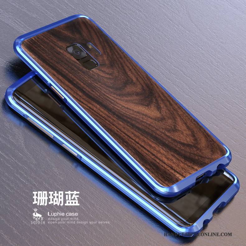 Hülle Samsung Galaxy S9 Metall Holz Grenze, Case Samsung Galaxy S9 Schutz Nubuck Hintere Abdeckung