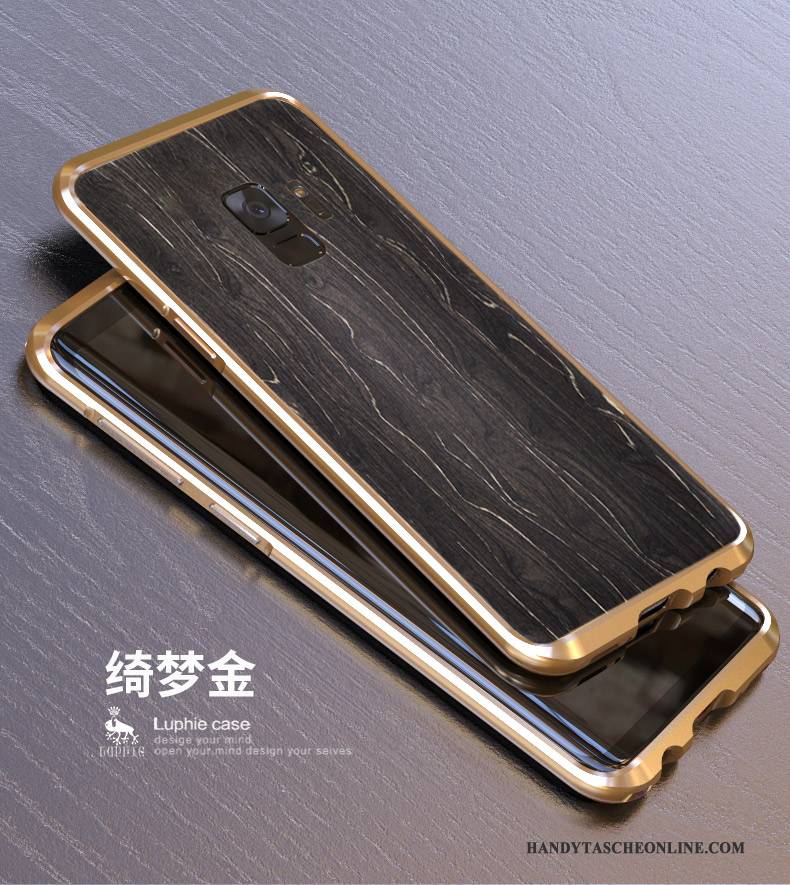 Hülle Samsung Galaxy S9 Metall Holz Grenze, Case Samsung Galaxy S9 Schutz Nubuck Hintere Abdeckung