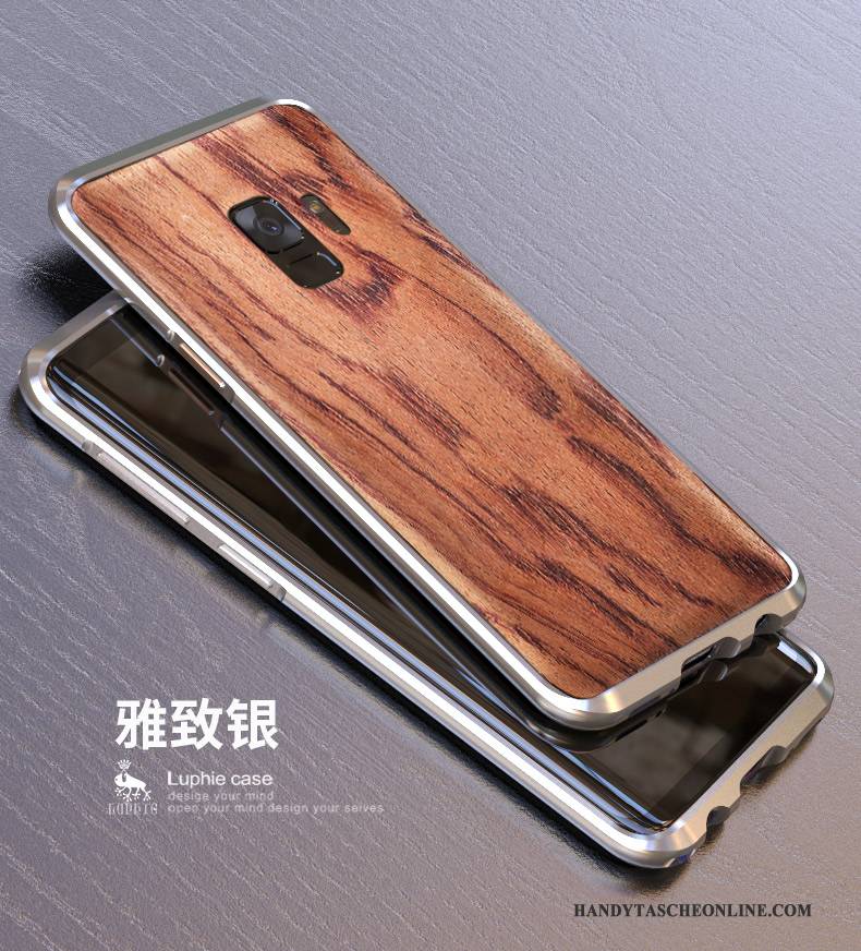 Hülle Samsung Galaxy S9 Metall Holz Grenze, Case Samsung Galaxy S9 Schutz Nubuck Hintere Abdeckung