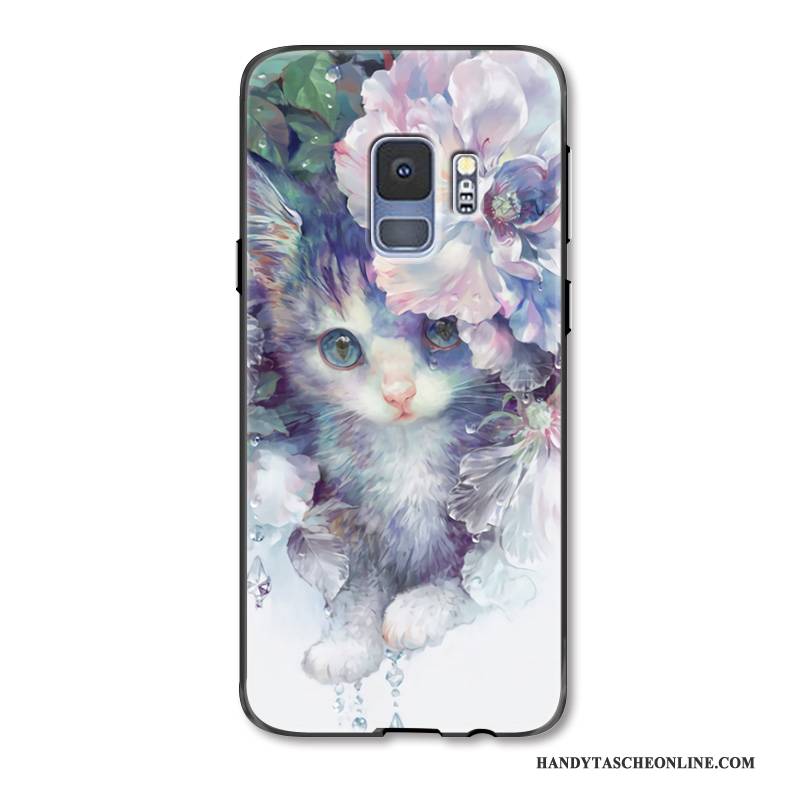 Hülle Samsung Galaxy S9 Prägung Handyhüllen Nette, Case Samsung Galaxy S9 Karikatur Katzen Blumen