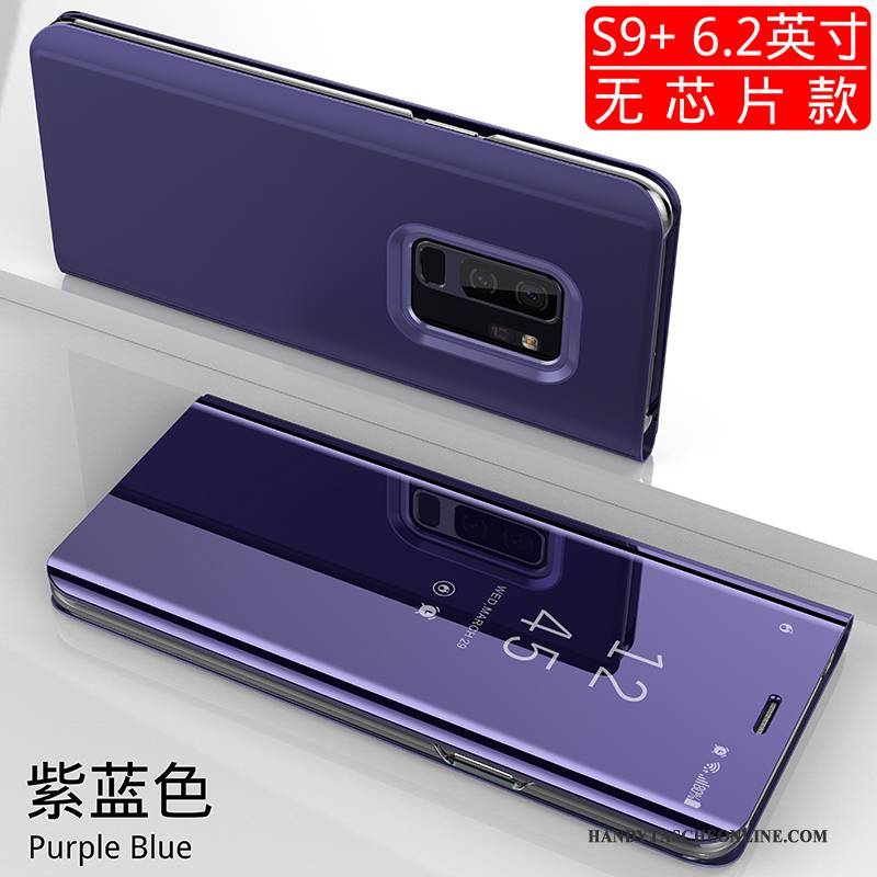 Hülle Samsung Galaxy S9+ Schutz Dunkelblau Handyhüllen, Case Samsung Galaxy S9+ Lederhülle Spiegel Anti-sturz