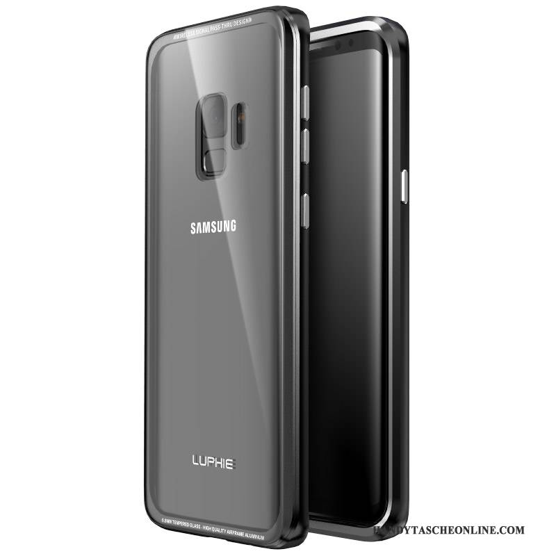 Hülle Samsung Galaxy S9 Schutz Grenze Gehärtetes Glas, Case Samsung Galaxy S9 Taschen Hintere Abdeckung Lila