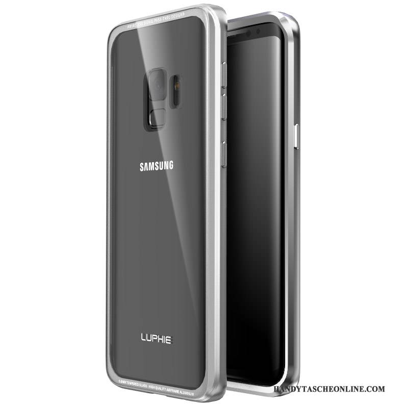 Hülle Samsung Galaxy S9 Schutz Grenze Gehärtetes Glas, Case Samsung Galaxy S9 Taschen Hintere Abdeckung Lila