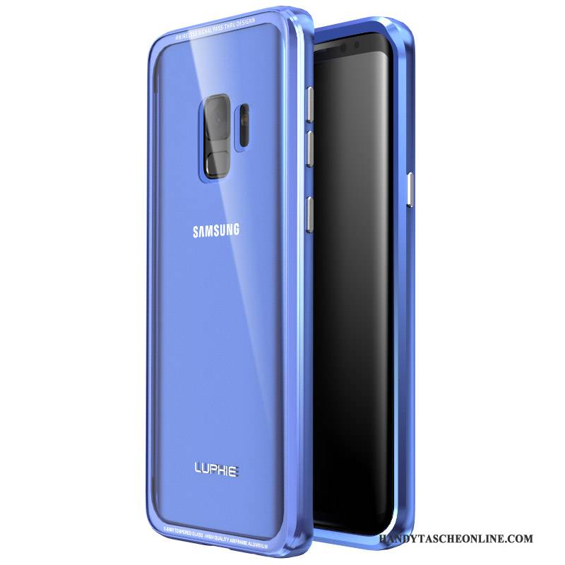 Hülle Samsung Galaxy S9 Schutz Grenze Gehärtetes Glas, Case Samsung Galaxy S9 Taschen Hintere Abdeckung Lila