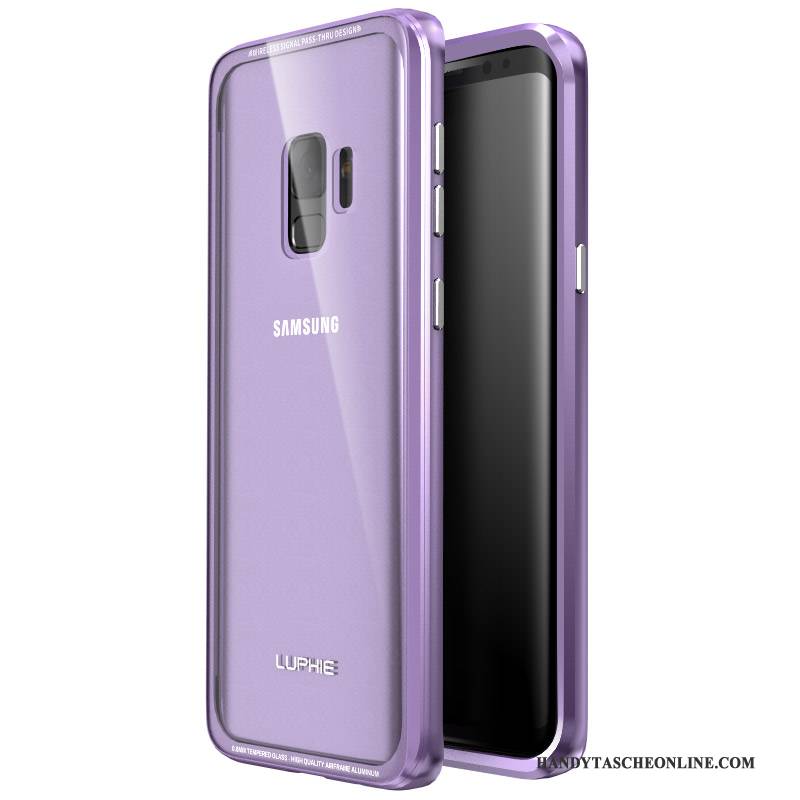 Hülle Samsung Galaxy S9 Schutz Grenze Gehärtetes Glas, Case Samsung Galaxy S9 Taschen Hintere Abdeckung Lila