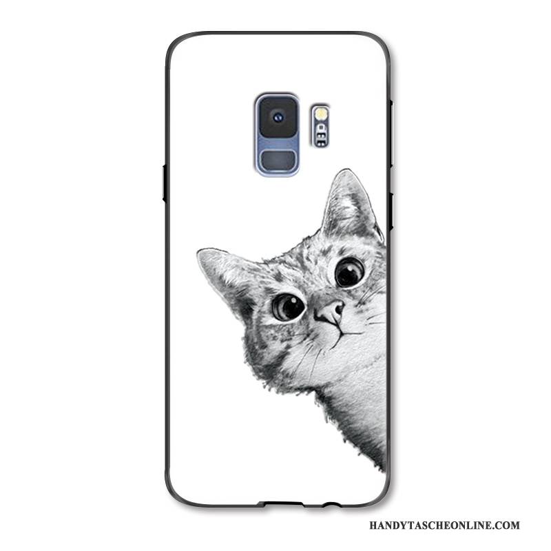 Hülle Samsung Galaxy S9 Schutz Handyhüllen Katzen, Case Samsung Galaxy S9 Prägung Kuh Weiß