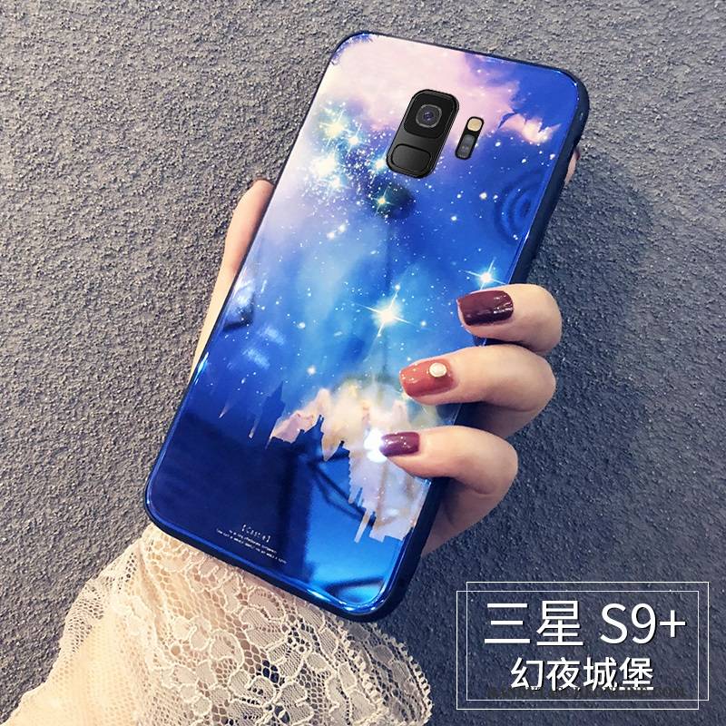 Hülle Samsung Galaxy S9+ Silikon Handyhüllen Blau, Case Samsung Galaxy S9+ Taschen Glas Trendmarke