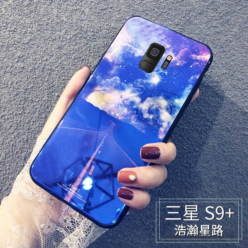 Hülle Samsung Galaxy S9+ Silikon Handyhüllen Blau, Case Samsung Galaxy S9+ Taschen Glas Trendmarke